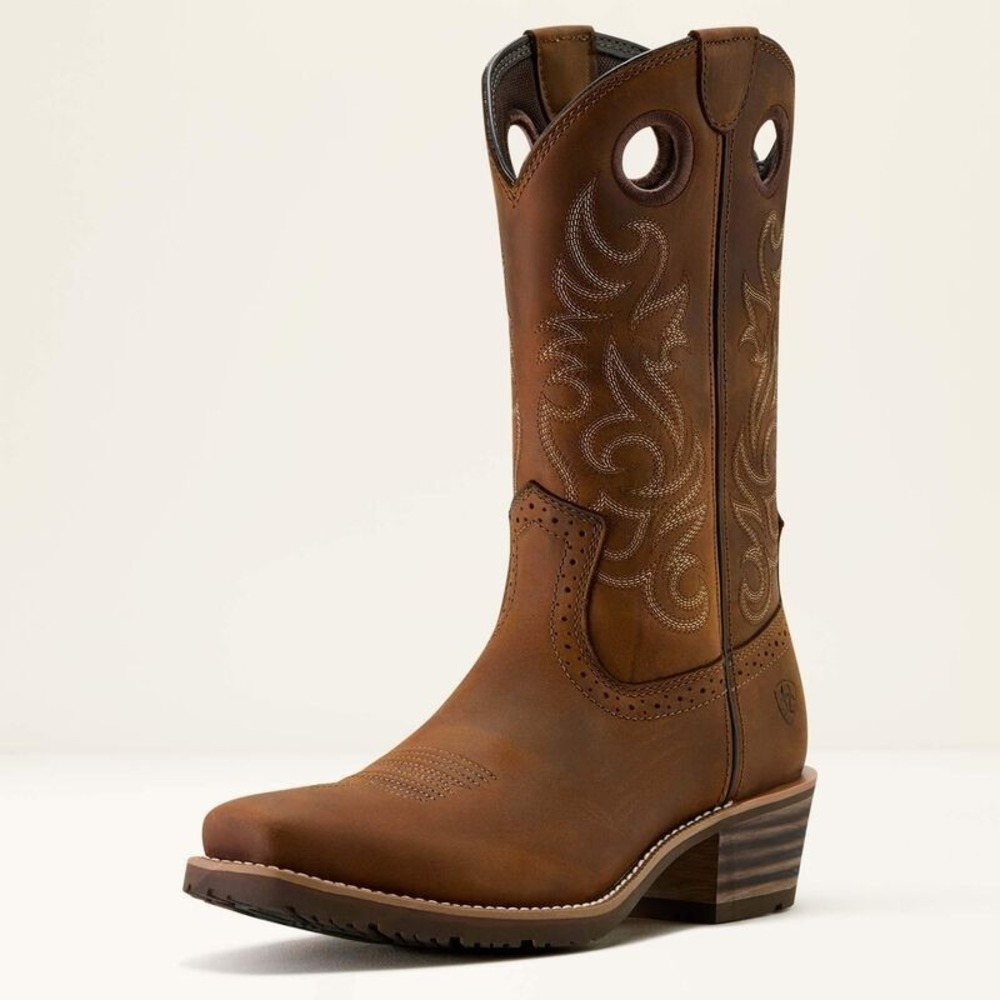 Ariat® (Men's 11 D) Hybrid Roughstock™ Square Toe Cowboy Boot, Distressed Brown